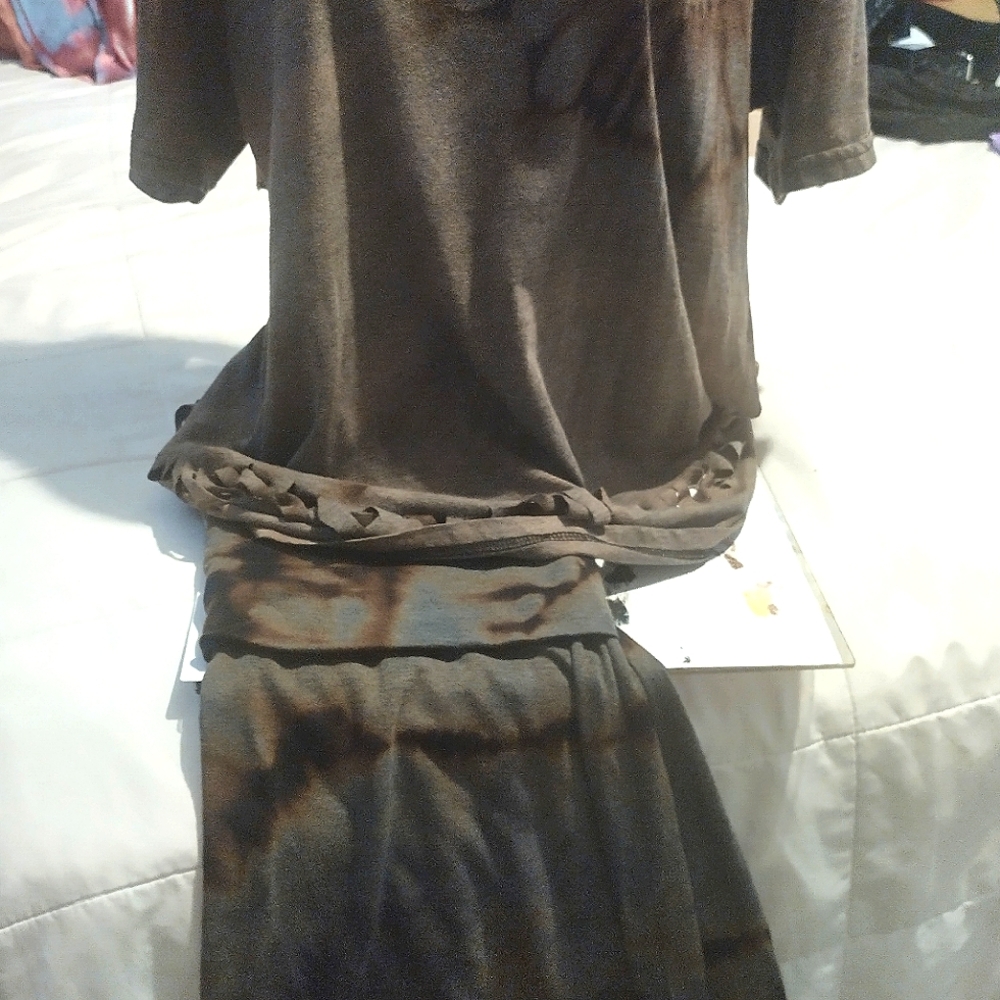 Hand-crafted, reverse tye-dye, shirt and skirt set